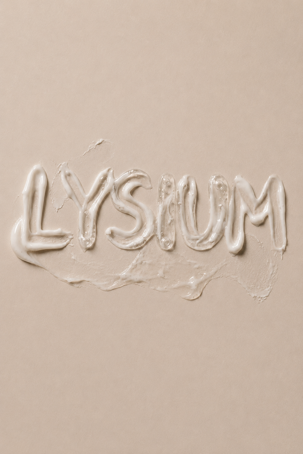 The word 'LYSIUM' written in a cream-colored substance on a beige background